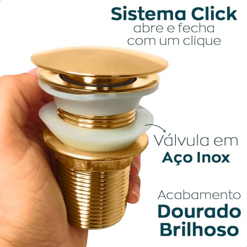 Valvula Click Dourada 1 1/4 Ralo Pia Banheiro Escoamento Cuba 40mm Lavabo Luxo Pia Lavatório Tampa C