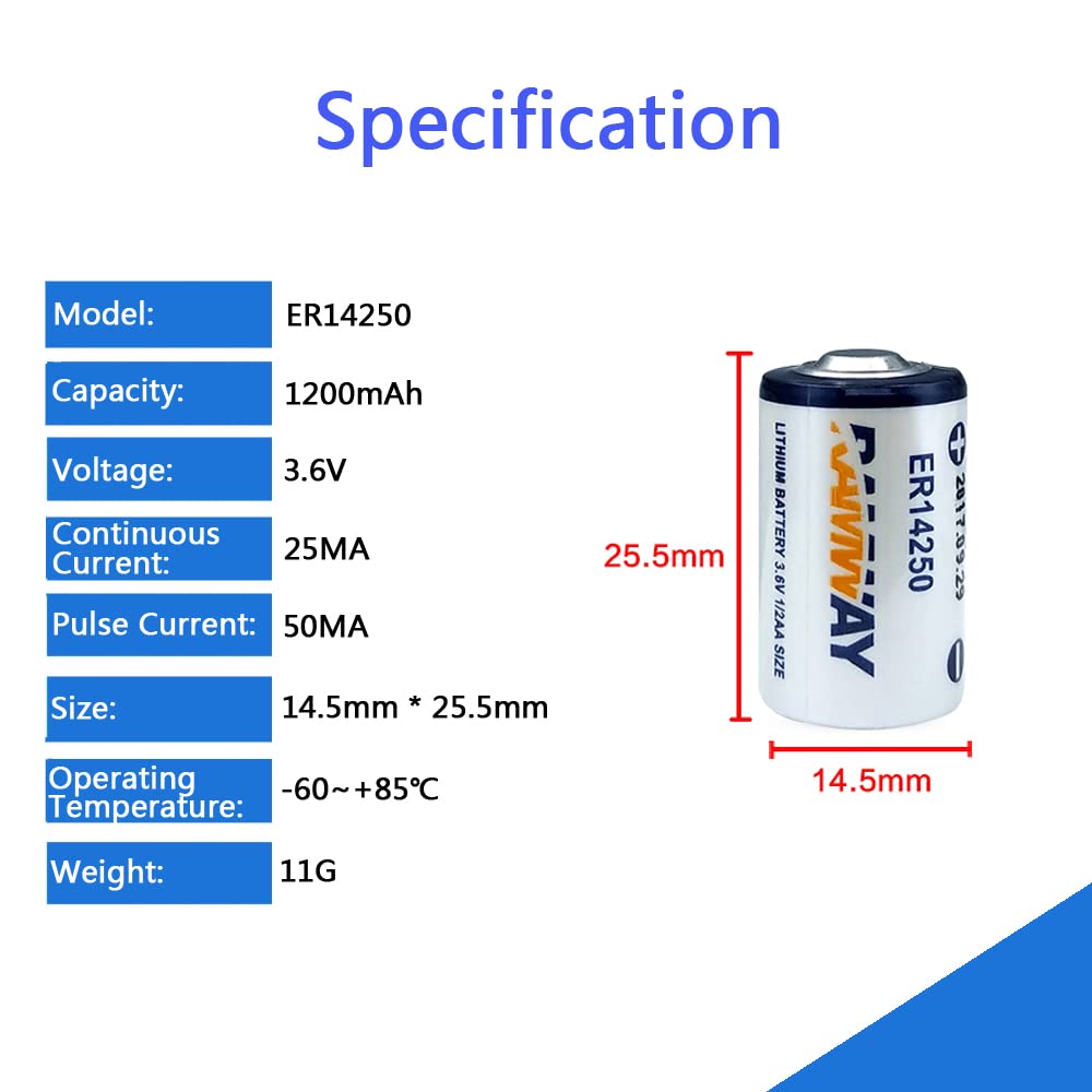 STEPMAX (2 Pack ER14250 1/2AA 3.6V Lithium Battery 1200mAh for Dog Collars, Baby Movement Monitor and More(Non-Rechargeable)