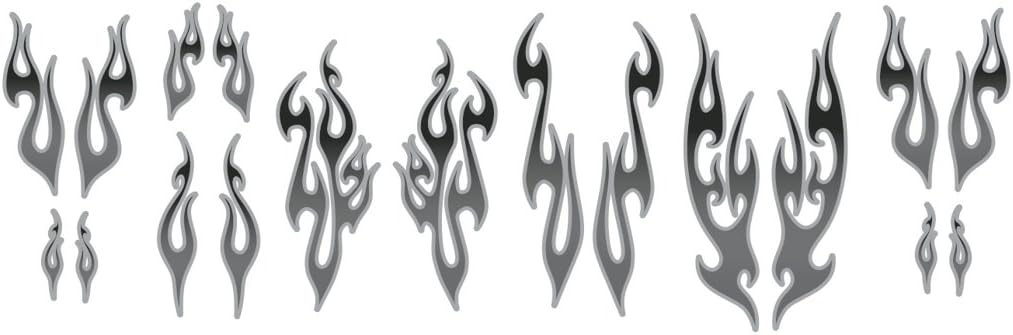 No. 18 Dual Color - Steel & Coal - 18pc Tribal Flame Decals for Motorcycle Tank, fenders, Helmet