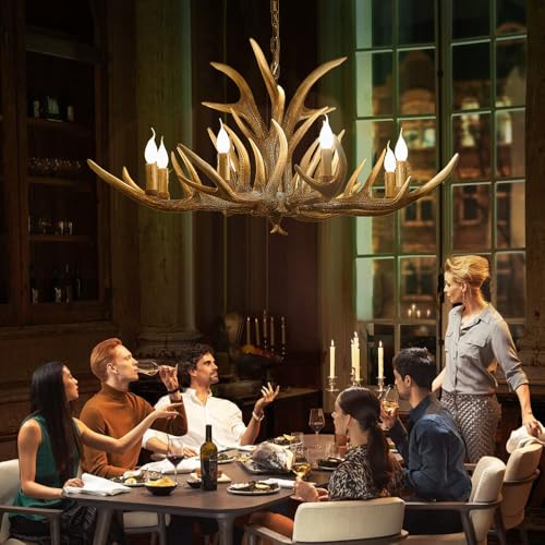 Hubrin Farmhouse Antler Chandelier 8-Light, D40 Lagre Rustic Antler Light Fixtures, 11 Antlers...