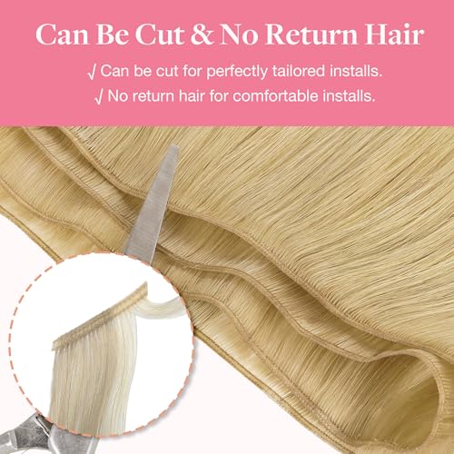 Image of GOO GOO Genius Weft Hair Extensions Human Hair, Sew In Weft Extensions, Seamless Blend & No Bulk Flat, Natural Volume for Women, 18AT60A Pearl Ash Blonde Highlights 16 Inch 50g