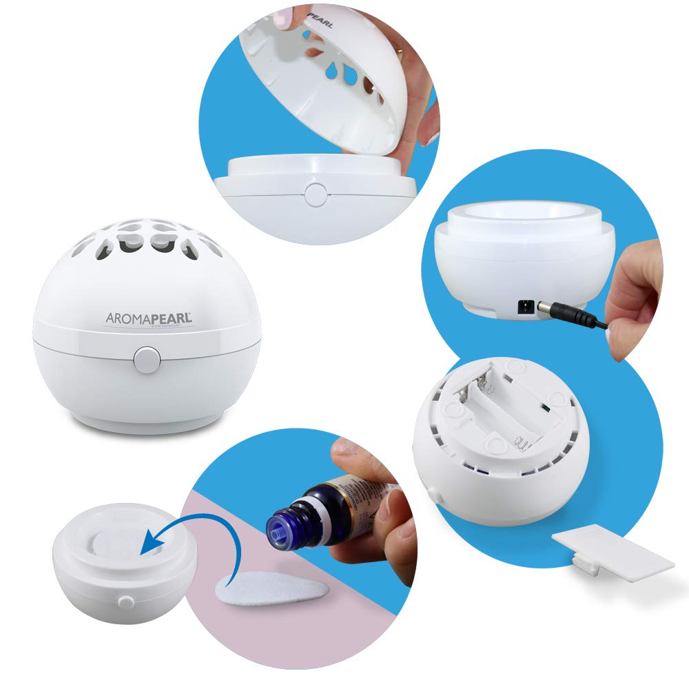 AromHouse AromaPearl difusor de aromaterapia eléctrico y funciona con pilas ideal para el hogar, oficina y viajes (blanco)