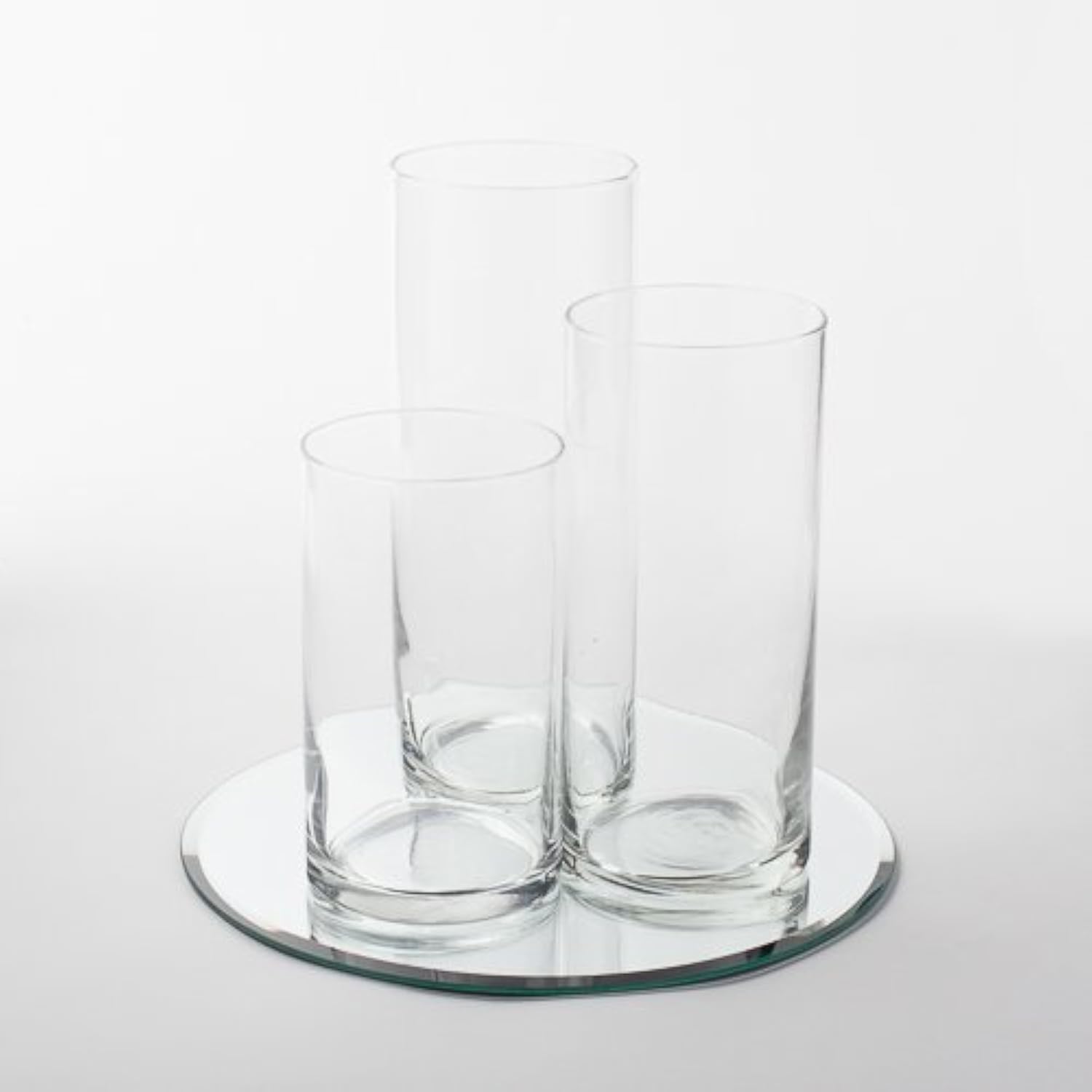 Eastland Round Mirror 10" and Cylinder Vases Centerpiece. 4 Piece Set