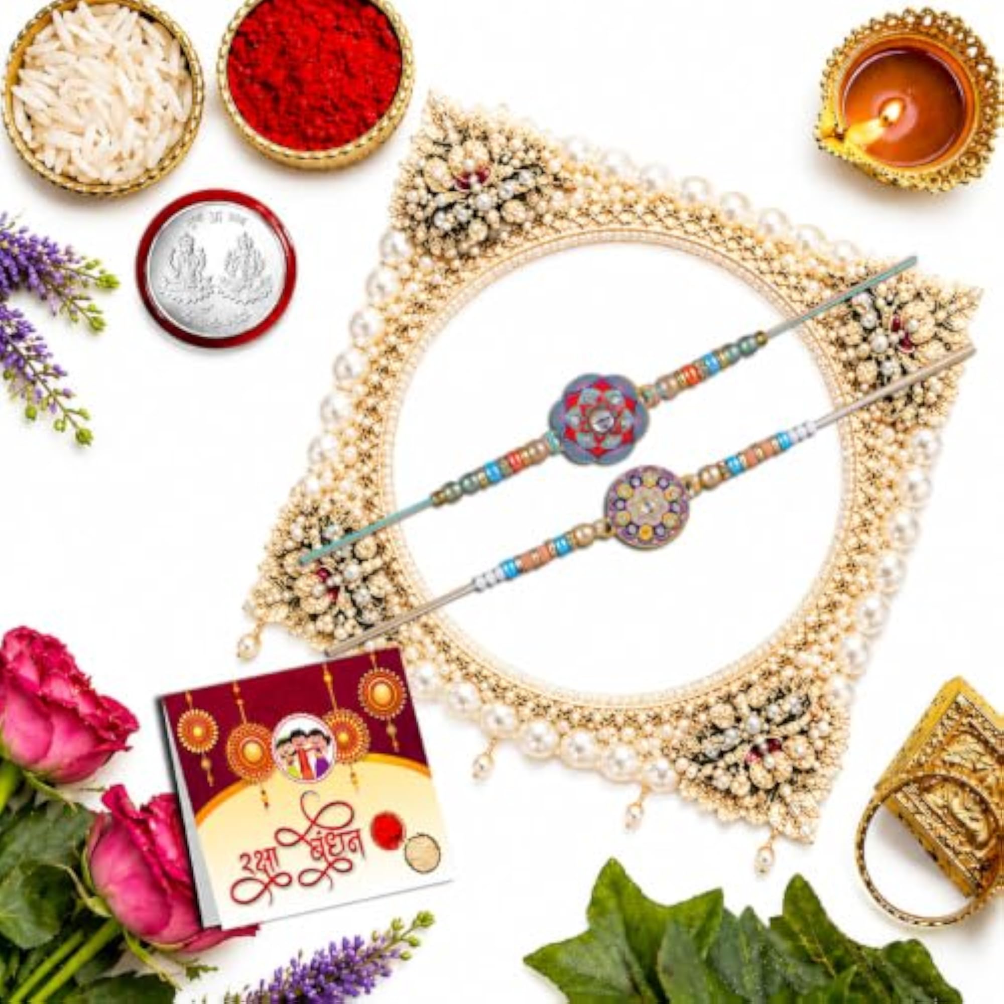 Rakhi Combo Set 2 with Roli Chawal Pack, Gift for Brother