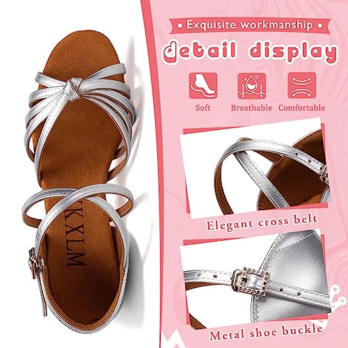 YKXLM Toddler Girls Latin Dance Shoes Kids Low Heels Tango Salsa Ballroom Practice Dance Shoes for Girls3