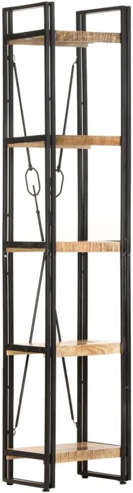 vidaXL Solid Mango Wood 5-Tier Bookcase- Industrial Design, Sturdy Powder-Coated Steel Frame, Versatile Storage Solution, Assembly Required, Brown