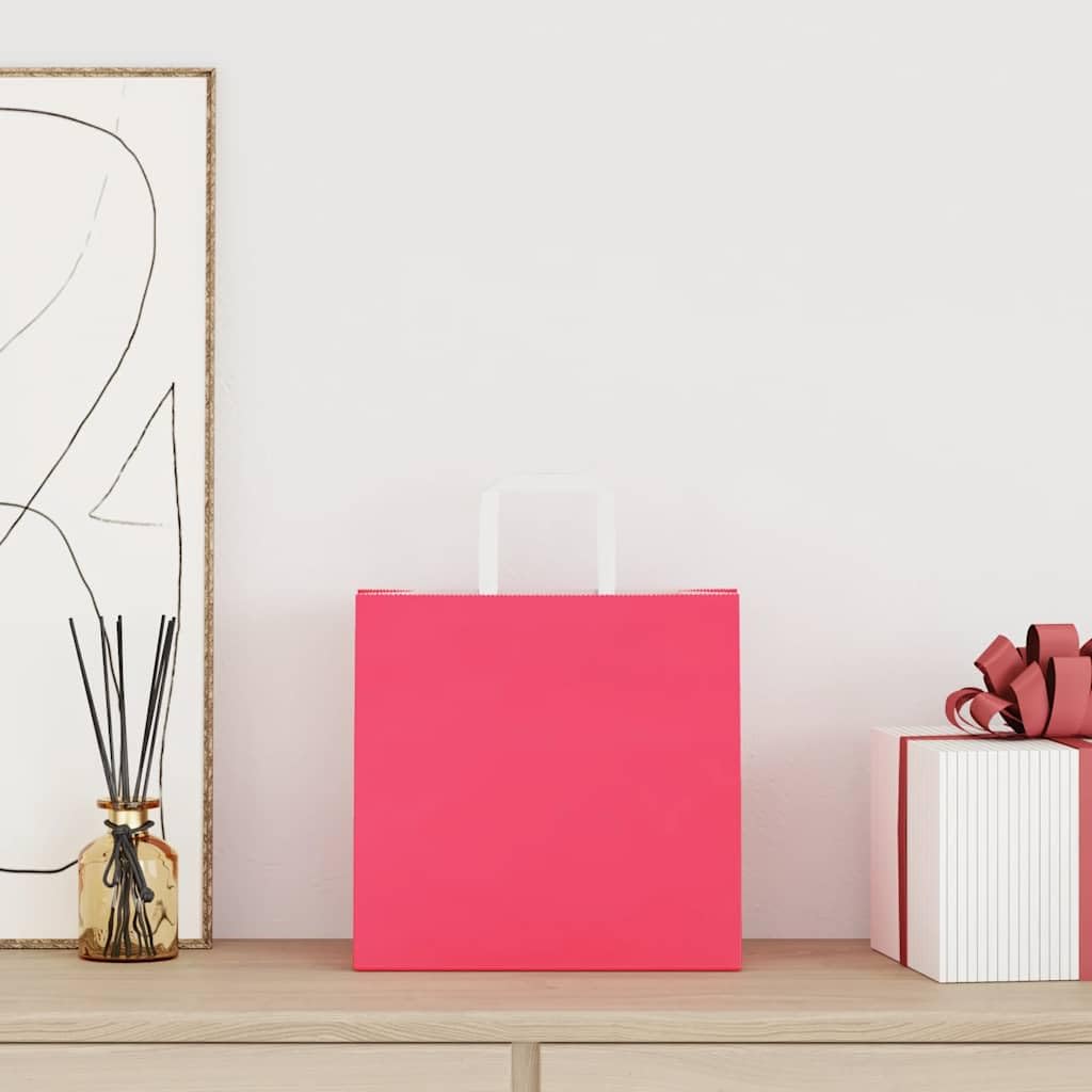Papiertragetaschen Rosa 26x17x25 cm aus Kraftpapier mit Papierseilhenkeln 250 Stk. nachhaltige Geschenktüten für Geburtstag Hochzeit Party Kindergeburtstag Jubiläum