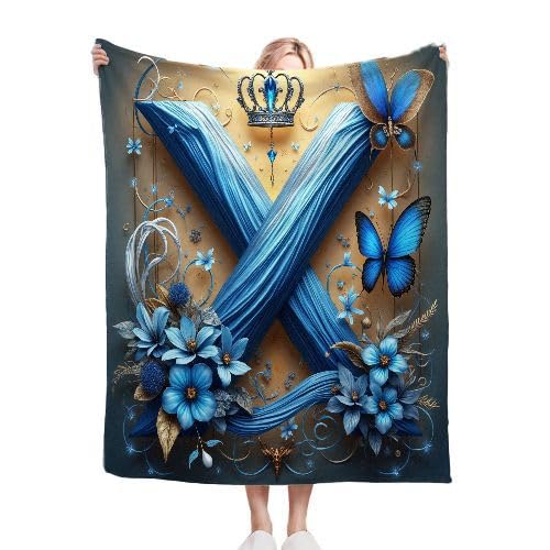 Überwurfdecken, Einzelgröße, 130 x 150 cm, blauer Buchstabe X, Mikrofaser, 3D-Druck, Flanell-Sofa-Decken, gemütlich, warm, flauschige Decke, Geschenke für Vater, Mutter, Kinder