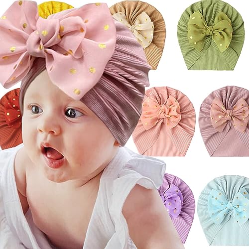 11PCS Newborn Baby Beanie Turban Baby Girl Hats Soft Bow Wraps for Infant Baby Beanie Hair Accessories3