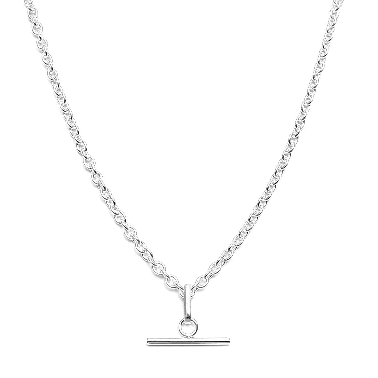 HandmadeSource 18 inch Silver plated 3mm Oval Rolo Chain Necklace with T-bar Pendant