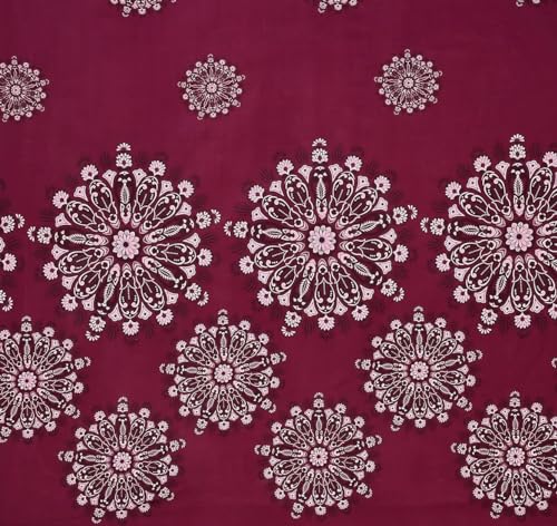 Image of Glace Cotton Single Bedsheet 60x90 Inch with 1 Pillow Cover 18x28 Inch - Dark Wine Floral Mandala Print Bed Sheet Set - Soft Flat Bedcover for Single Mattress Bedroom Hostel Room - Wine Flower