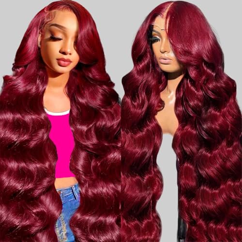 pidrez 250% Density Burgundy Wig Human Hair 13x6 99j Body