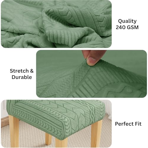 Image of Lukzer Elastic Dining Chair Cover - 1PC Pastel Green Zigzag Pattern | Textured High Stretch Jacquard Seat Cover | Removable Washable Short Dining Chair Cover Protector Seat Slipcover | (CC-076-1)