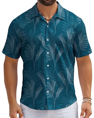 Men's Hawaiian Shirt Short Sleeve Tropical Button Down Stretch Wrinkle Free Casual Beach Vacation Summer Shirt