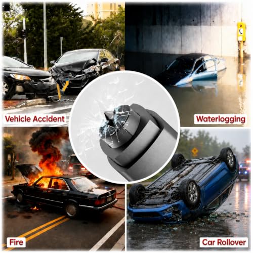 AWTFYCPY Window Breaker Seatbelt Cutter, 2-in-1 Car Glass Window Breaker Tool, Safety Hammer with Test Glass, Spring Loaded Emergency Escape Hammer for Sinking Cars, Flood Rescue 4PCS(Grey) — view 4