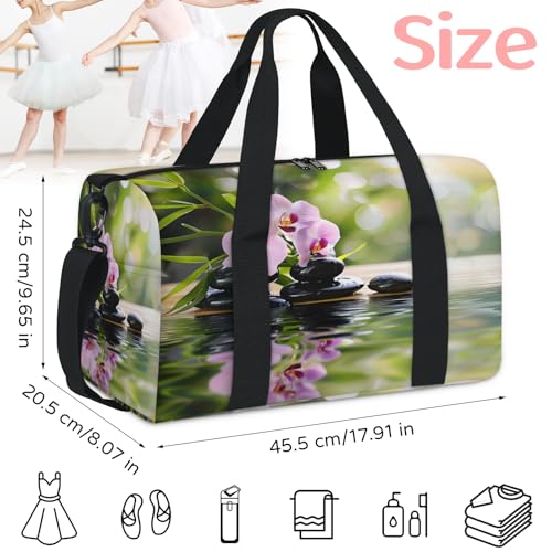 Zen with Flower Stones Travel Duffel Bag for Women and Men, Sport Tote Gym Bag Carry on Weekender Overnight Bags2