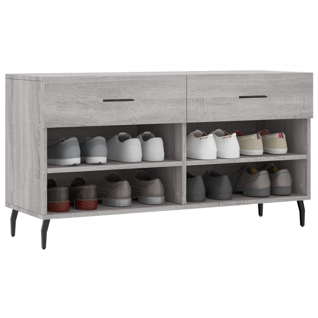 Szafka na buty Sonoma szara, 102 x 35 x 55 cm, materiał drewnopochodny z 2 szufladami i 4 półkami, rozwiązanie do przechowywania, styl przemysłowy, żelazne nogi, wytrzymała płyta siedziska
