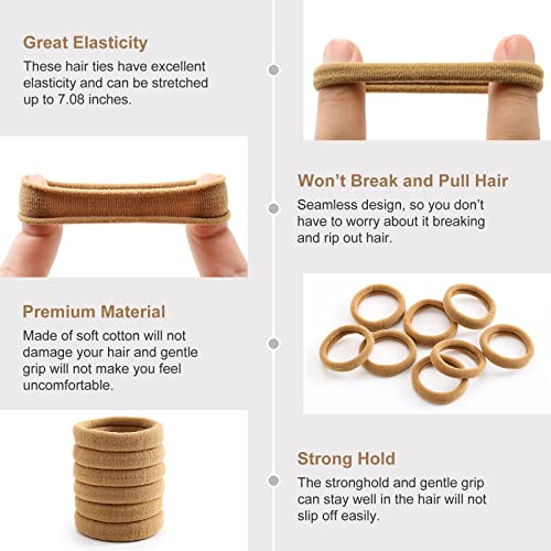 100 Pcs Thick Seamless Hair Ties, Ponytail Holders Hair Accessories No Damage for Thick Hair (Light Brown Colors)