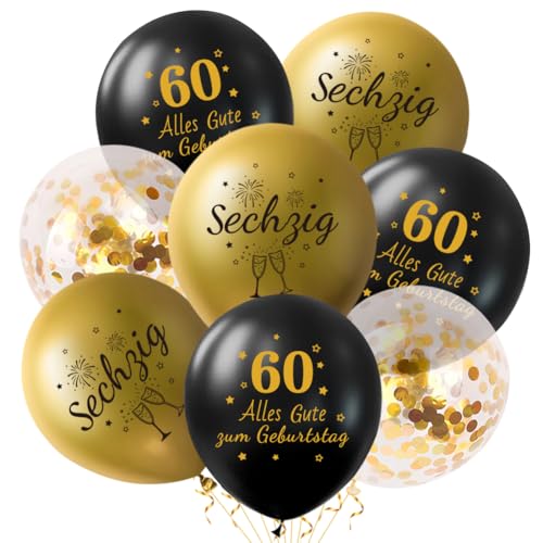 Luftballons 60. Jahre Geburtstag Deko 60. Geburtstags Mann Frauen. Enthält 18 schwarze und goldene Luftballons perfekt für die 60. Geburtstagsdekoration.