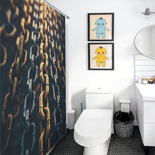 Rideau de douche polyester à motif chaînes métalliques imperméable lavable 140x183cm - 3