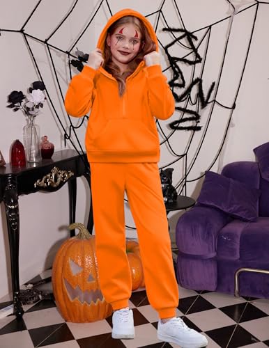 Image of Arshiner Girls 2 Piece Outfits Sweatsuit Half Zip Sweatshirt and Sweatpants | Fall Winter, Drop Shoulder Long Sleeve, Thumbhole Hoodies, with Sweatpant, Jogger Set, Sweat Set, Tracksuits with Pockets