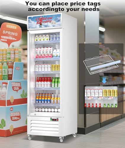 Image of Tylza Commercial Refrigerator with Glass Door Display Beverage Fridge, 13.52 Cu Ft Upright Beverage Cooler Merchandiser with Rebound Door, Fast Cooling, Low Noise, White