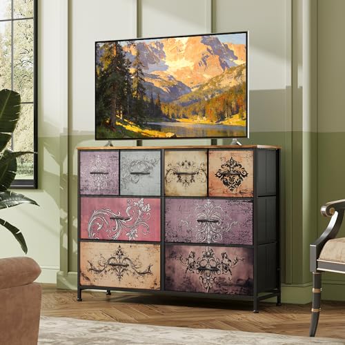 Image of WLIVE Dresser for Bedroom with 8 Drawers, Wide Fabric Dresser for Storage and Organization, Bedroom Dressers, Chest of Drawers for Living Room, Closet, Hallway, Pattern