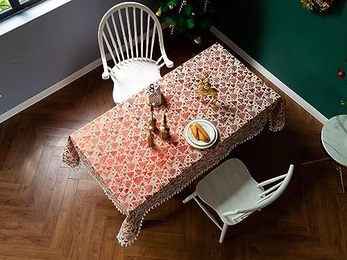 Nappe rouge imprimé sapin de Noël lin 140x260cm table anti-tache - 3