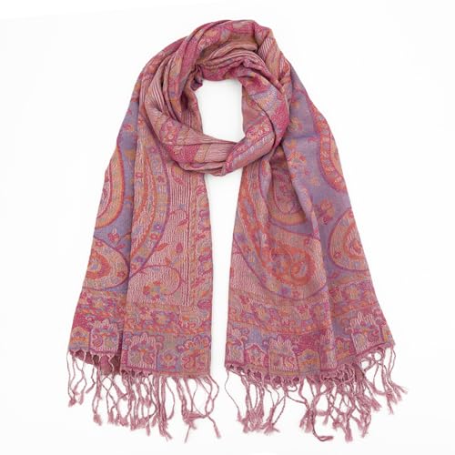 Ciormis Paisley Pashmina Scarf- Rose Pink Silky Paisley Pashmina Shawls for Women Evening Dresses(Style4-Rose Pink)