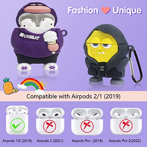 [2Pack] Cute Airpods Cartoon Character Case For Airpod 2/1, Unique Design Funny Fun Kawaii 3D Cartoon Characters Advanced Soft Silicone Airpods 2&1 Case Cover For Men Women #TOP1