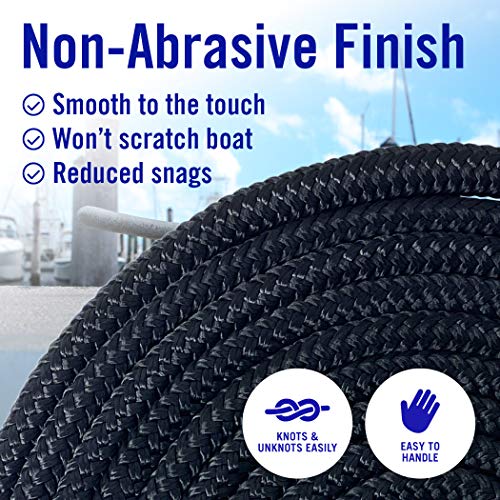 Image of Dock Lines for Boats 3 /8 inch x 15ft, 4 Pack Double Braided Nylon Boat Rope | 12 inch Loop, Marine Grade Mooring Line for Docking, Black, Better Boat