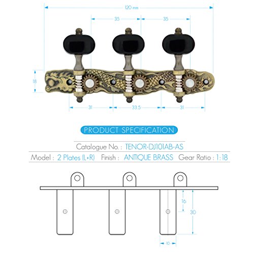 DJ101AB-AS TENOR Classical Guitar Tuners"Dragon and Phoenix" Professional Tuning Key Pegs/Machine Heads for Classical or Flamenco Guitar. - Thumbnail 7