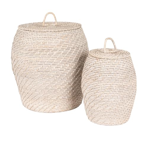 Bloomingville Whitewashed Rattan Baskets with Lids (Set of 2 Sizes) by Bloomingville - Used condition - US$65.49