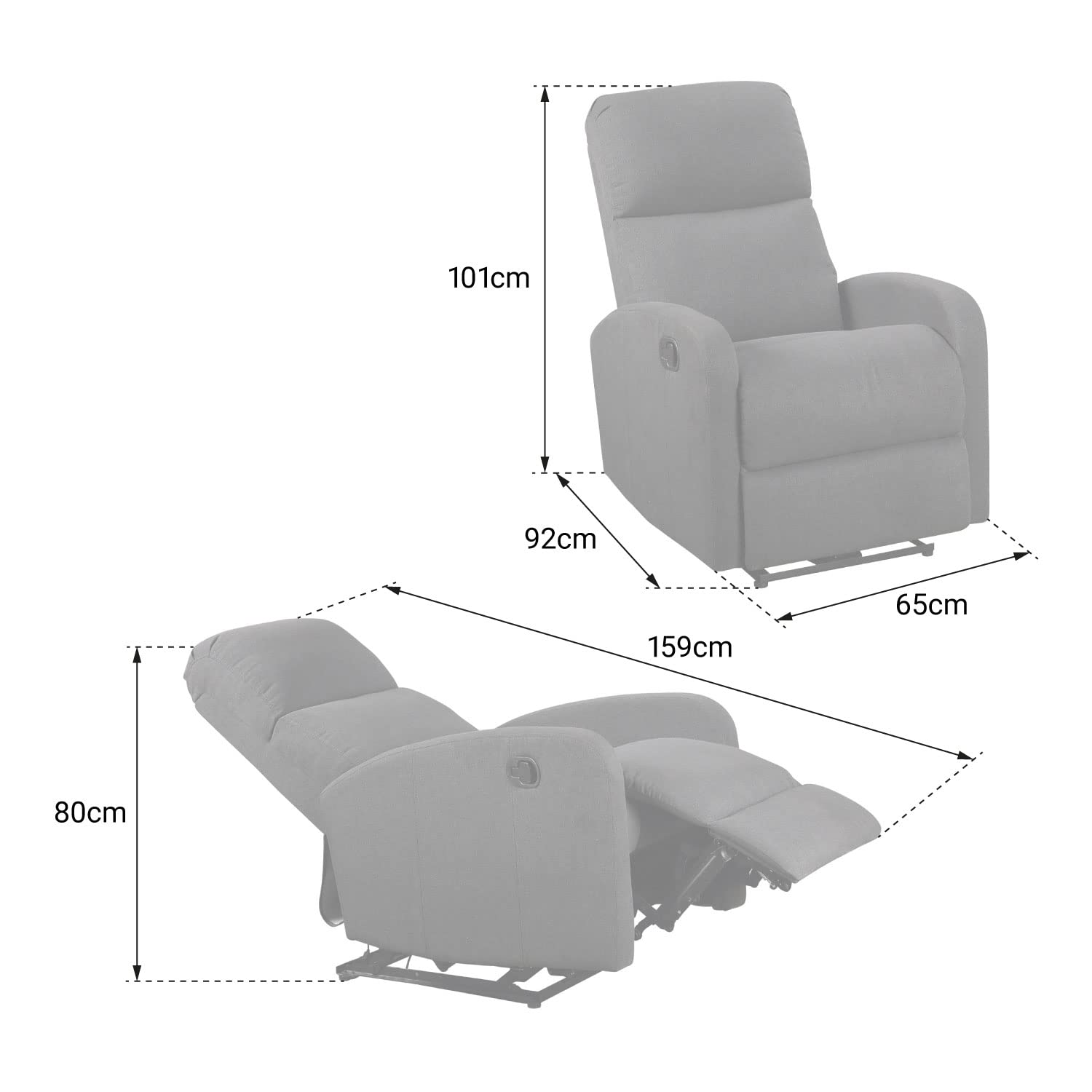 Happy Garden Fauteuil électrique inclinable Relax Gris Anthracite. Fauteuil de Salon Relax en Tissu Gris Anthracite avec Inclinaison électrique et Repose-Pieds.