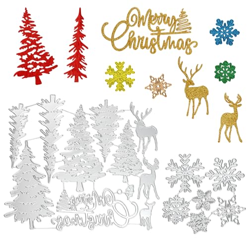 Zuxbolf 2er Set Weihnachten Stanzschablonen Stanzformen Weihnachtsbaum Rentier Prägeschablonen Schneestanzen Cutting Dies für Scrapbooking DIY Weihnachtskarten Geschenkverpackung Baumdekoration