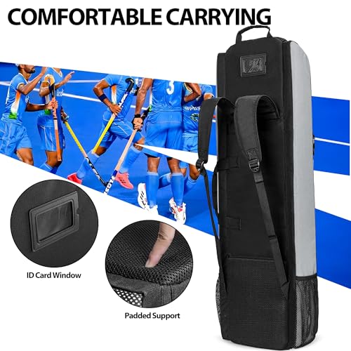 GOBUROUS 4 Stick Field Hockey Bag with Shoulder Straps, Backpack with Separate Shoe Compartment and Multi Pockets for Hockey and Lacrosse Equipment