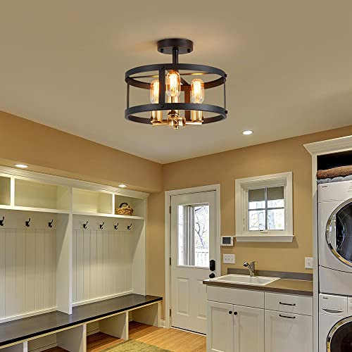 Saint Mossi Vintage Semi Flush Mount Ceiling Light Fixture, 3-Lights (E27 Medium Bulb) Round Farmhouse Chandelier - Image 4