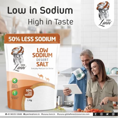 Image of Lunn 50% Low Sodium Thar Desert Salt 1 Kg Pouch | 84+ Natural Minerals | Unrefined Chemical-Free Salt | 50% Less Sodium for Heart Health & Hydration | Great Taste | No Preservatives | Ideal for Daily Cooking | First Time in India