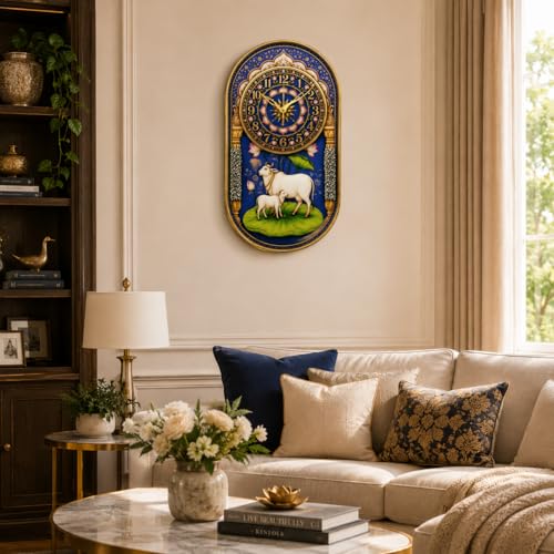 Image of Kamdhenu Prosperity Wall Clock for Home Decor | 12x18 Inch Silent Non-Ticking Spiritual Clock | Vastu Decorative Wall Clock for Living Room, Hall, Pooja Room & Office | Housewarming Gift