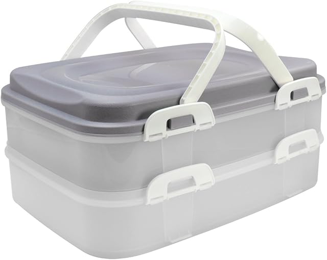 COM-FOUR® Container transport box - Cake container and grocery box with 2 floors and lifting insert in gray pastel (01 piece - container dark grey)