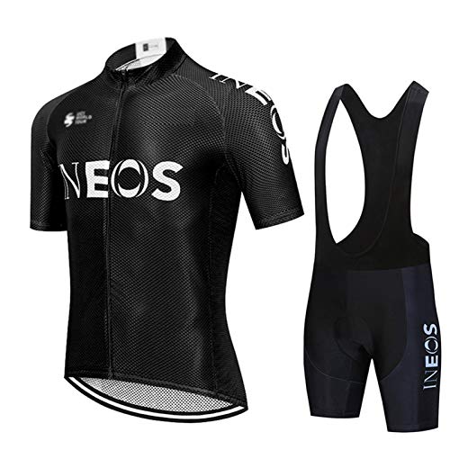 Maglia Ciclismo Uomo Manica Corta, Abbigliamento Sportivo Da Ciclismo Con Pantaloni Ciclismo Salopette Asciugatura Rapida Per MTB Ciclista Completo Ciclismo Squadre (Nero,S)