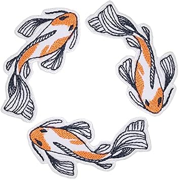 Octory 3 PCS Koi Fish Patches Iron on Embroidered Patch Saw On/Iron On Applique for Jeans, Hats, Bags Orange