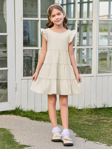 Haloumoning Girls Ruffle Sleeveless Tie Back Dresses Kids Summer Twirly Flowy Cute Sundress 5-14 Years2