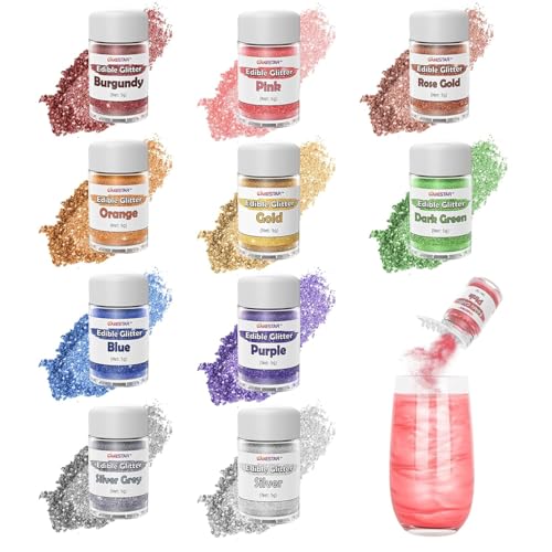Edible Glitter for Cocktails, 10 Colors Easter Decorations Luster Dust Edible, Food Grade Shimmer Dust, Edible Glitter Powder for Drinks, Easter Eggs, Candy, Baking, Strawberries, Cupcakes, Cookies