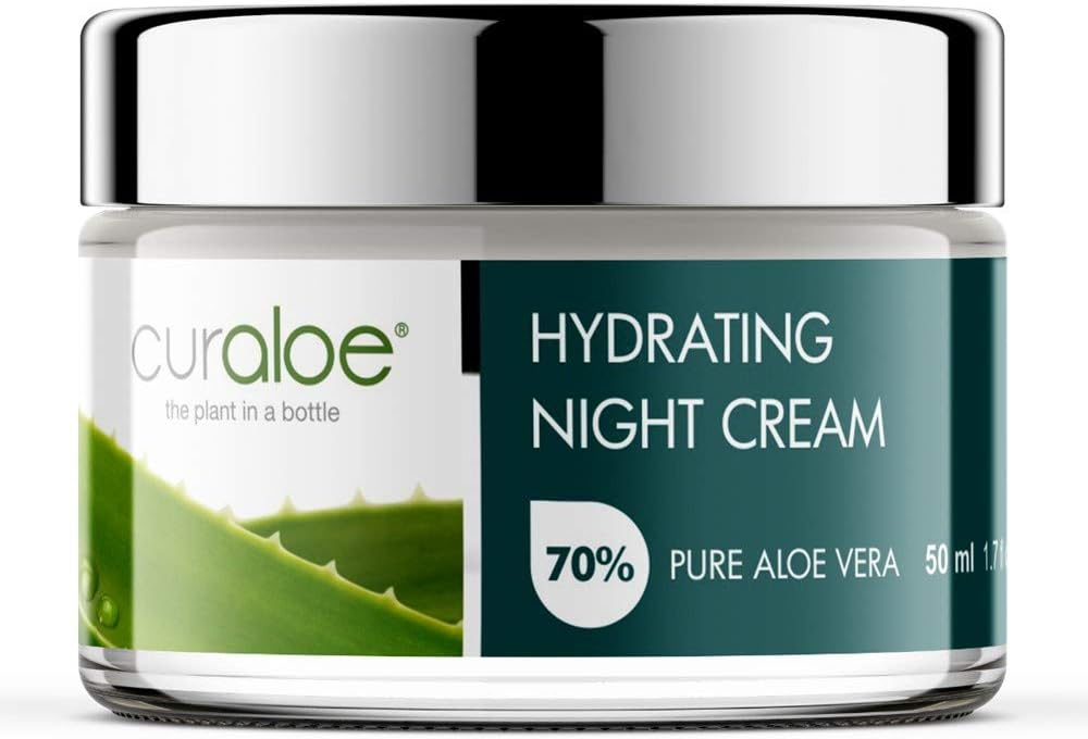 Curaloe Aloe Vera Night Cream 70% Pure Organic Aloe Enriched with African Shea Butter, Grape Seed Oil, Vitamin E | Men and Women | Moisturizes & Hydrates Face | Anti-Aging | Natural Skin Repair
