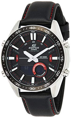 Edifice Herren Massives Edelstahlgehäuse und-Lederarmband Uhrenarmband EFV-C100L-1AVEF