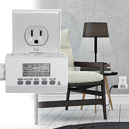 Clear Power Indoor Timer (Dual Pack) 1 Grounded Outlet Ez Digital Timer For Lamps, Fans, Grow Lights, White, Random/Vacation Mode Included, 2-Pack, Dcit-0011-Dc #TOP5