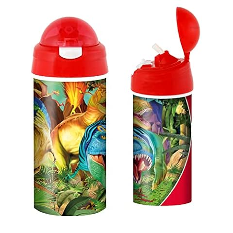 3D LiveLife Butelka na napoje – Dino Smiles firmy Deluxebase. Kubek z dinozaurem 590 ml z soczewkowym obrazem 3D, butelka na wodę wielokrotnego użytku bez BPA z łatwą w użyciu pokrywką ze słomki.
