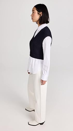 Amazon.com: Theory Women's Woven Combo Vest, Navy/White, S