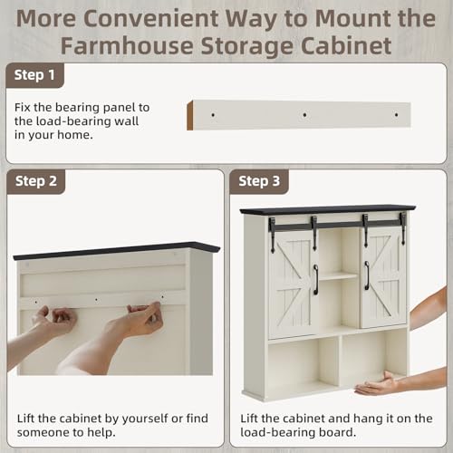 Image of Vabches Bathroom Wall Cabinet, Farmhouse Medicine Cabinet, White and Black